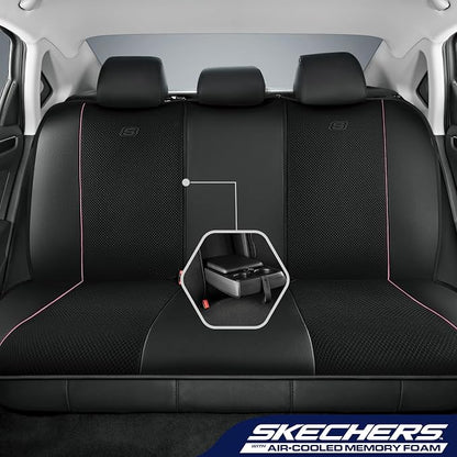 Skechers Air-Cooled Memory Foam Seat Covers,Mesh Thick Car Seat Covers,Piping Leather Car Seat Cover,Airbag Compatible,Automotive Comfort for Most Cars, Vans, Trucks, SUV(Pink, Full Set) - Image 6