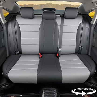 HKZ Custom Fit Civic Seat Cover Full Set for Honda Civic 4 Door (Hatchback Sport 2022-2026)&(Hatchback LX 2022-2024) 5-Seats Full Set,Leather Seat Protector(Black+Grey) - Image 3
