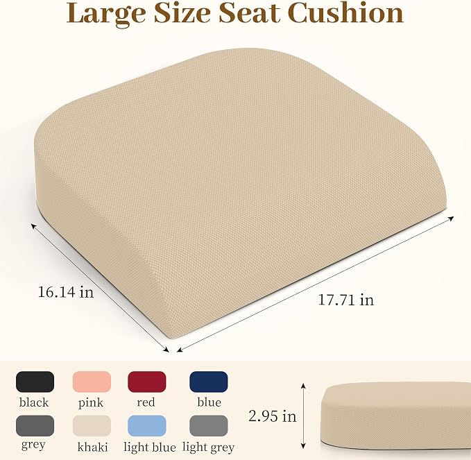 TranquilRelax Memory Foam Seat Cushion for Office Chair, 3-Inch, Khaki | Medium-firm Support for Long Sitting, Washable Mesh Cover, Non-slip Base, Perfect for Car Seats & Short Drivers - Image 2