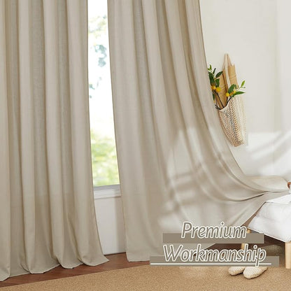 RYB HOME Linen Sheer Curtains 2 Panels for Living Room, Semi Transparent Privacy Drapes with Rod Pocket Farmhouse Style Window Treatments for Bedroom, Taupe, 52" W x 63" L - Image 5