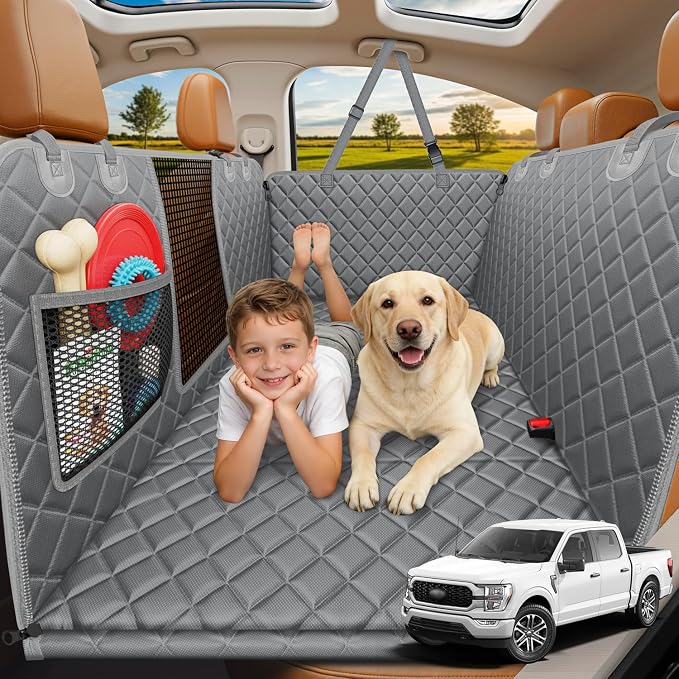URPOWER XL Hard Bottom Dog Seat Cover for Full-Size Crew Cab Trucks | 400 lbs Support, 45% More Space, Waterproof, Mesh Window, Scratch Resistant, Non-Slip, Easy Care, Dog Seat Belt Included by URPOWER