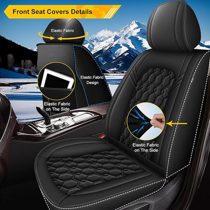 Front Seat Covers for Nissan Leaf 2011-2026 2027 Faux Leather | Waterproof Breathable Scratch Resistant 360° Wrap Airbag Compatible Easy Clean (2 Seats,Black) - Image 3