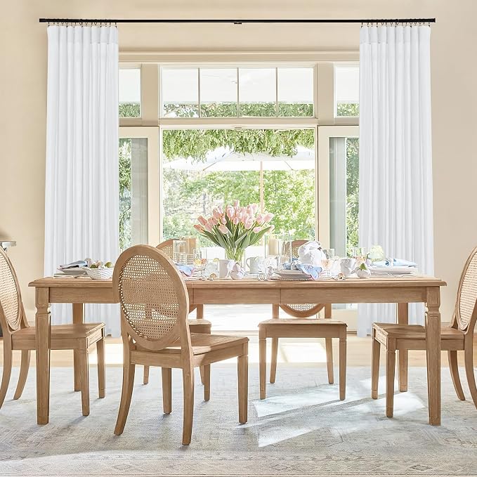 RYB HOME Linen Sheer Curtains 2 Panels for Living Room, Semi Transparent Privacy Drapes with Rod Pocket Farmhouse Style Window Treatments for Bedroom, White, 52" W x 108" L - Image 9