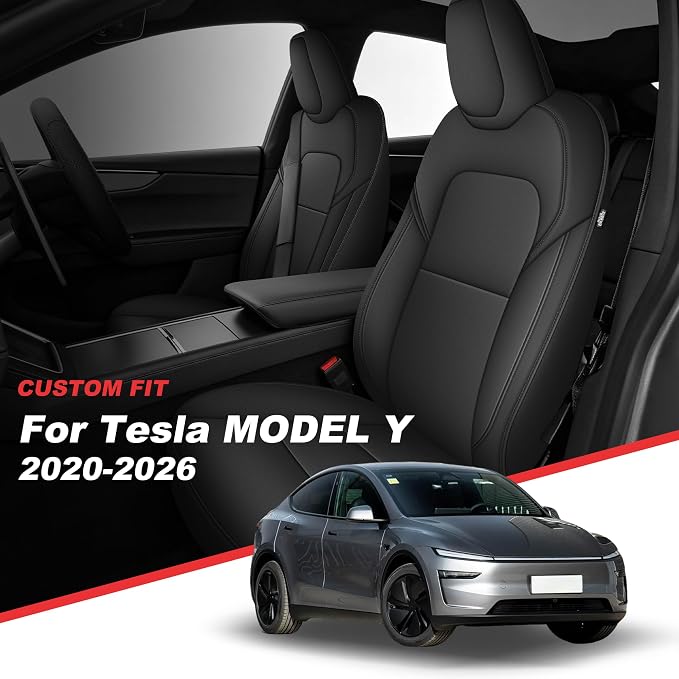 TTX LIGHTING Custom Fit Front Seat Covers for Tesla Model Y 2020-2026 | Preserve Premium Interior with Original Seat Pattern Perforated Waterproof Faux Leather Full Set Airbag Compatible - Image 2