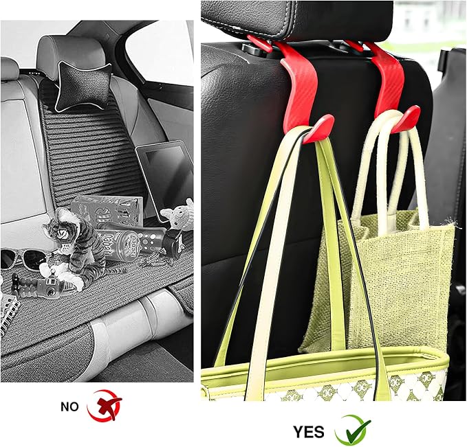 4 PCS Car Seat Headrest Hook, S Type Auto Rear Seat Hanger Holders Backpack Storage Hooks, Universal Vehicle Storage Organizers for Wallet Purse Bag Cloth Umbrella (Red) - Image 5