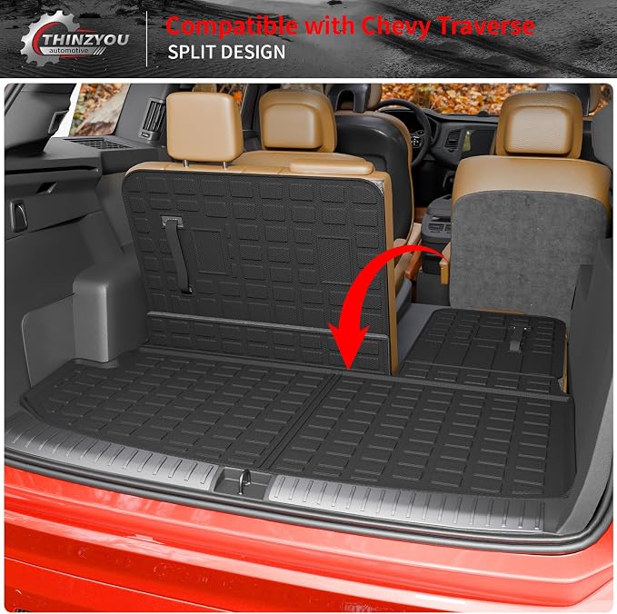 Trunk Mat & Backrest Mats for 2018-2023 Chevrolet Traverse | 2024 Traverse Limited, Cargo Mat Cargo Liner Trunk Liner TPE Back Seat Cover Protector Chevy Traverse Accessories - Image 3