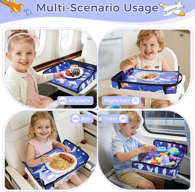 COOLBEBE Airplane Tray Table Cover, Foldable Travel Tray Cover | for Toddlers 1-3, Universal Fit for Airplane, Car Seat, High Chair, Machine Washable, Portable, Blue Plane - Image 2