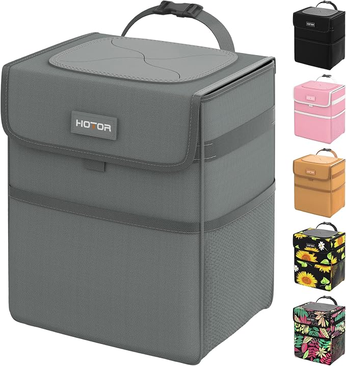 HOTOR Car Trash Can, Leak-Proof Car Organizer, Light Grey | 2-Gallon, Storage Bag for Back, Front or Console of Cars, Sedans, SUVs & Trucks, Easy-to-Install Car Accessory for Interior by HOTOR