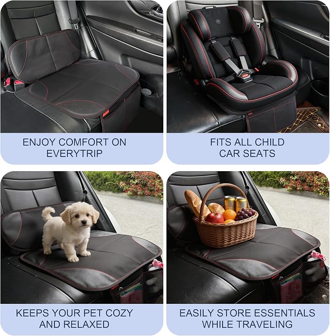 Sinvitron Car Seat Protector for Kids, Anti-Slip Thick Padding, Seat Mark Protection, 2 Storage Pockets for Toys & Snacks, Universal Fit for Most Vehicles (Black, 1 Pack) - Image 7