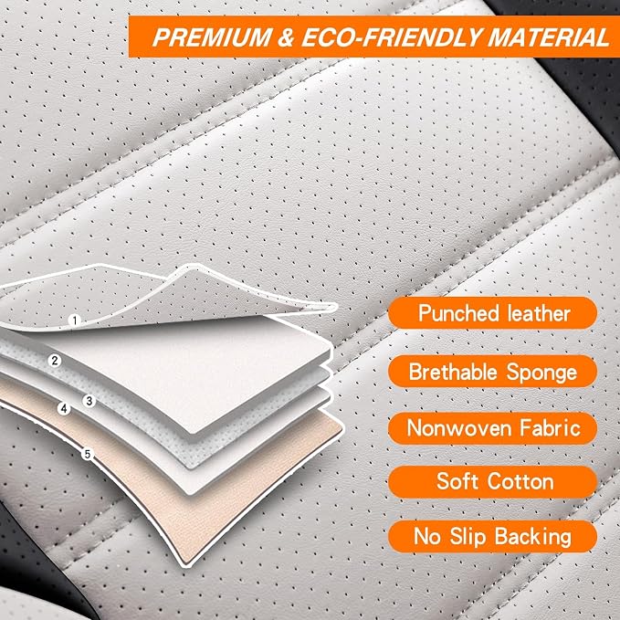 MINGBRON Car Seat Covers Full Set,Black White Car Seat Cover, Car Seat Protector Waterproof, Nappa Leather Car Seat Cushion, Fit for Most Cars - Image 8