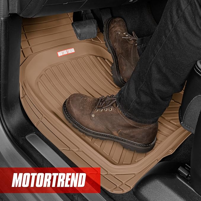 Motor Trend FlexToughXL Floor Mats for Cars Full Set, All-Weather Rubber Automotive Floor Mats, Waterproof Heavy Duty Car Mats, Flexible Floor Liners for Car Truck Van SUV, Car Floor Mats (Beige) - Image 2