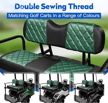 NOKINS Golf Cart Seat Covers Fits Aftermarket Standard Rear Seat Cushion | Fit for Club Car Precedent/DS/EZGO RXV/TXT/Yamaha Drive, No Stapler, Multiple Colors&Breathable (Dark Green&Black) - Image 3
