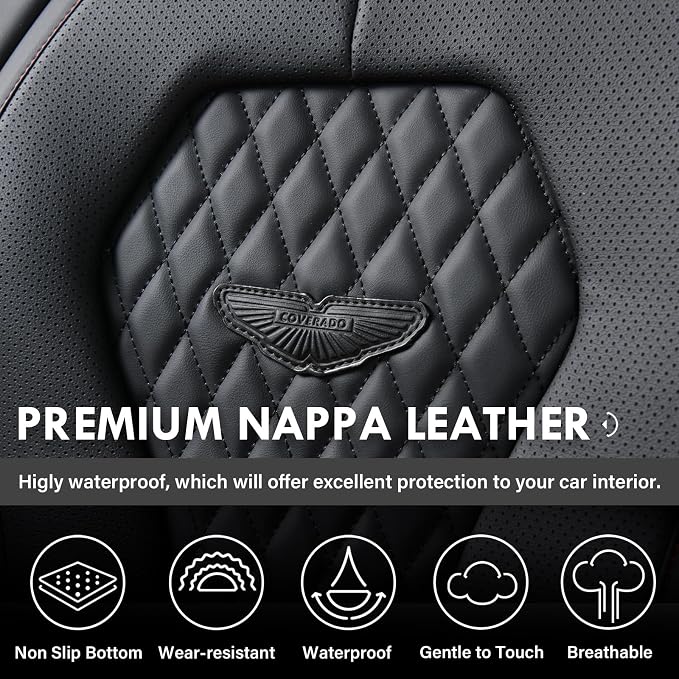 Coverado Automotive Seat Covers, Leather Seat Covers Front Seat, Black Car Seat Covers, Luxury Car Seat Covers, Seat Cushion, Front Driver Seat Covers, Car Seat Protector Universal Fit Most Cars - Image 6