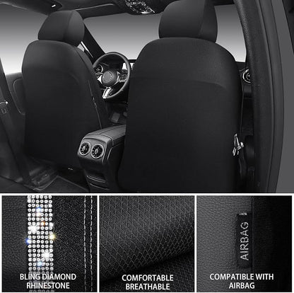 CAR PASS Memory Foam Mesh Bling Diamond Car Seat Cover 2 Front Seat Breathable Soft Sponge Universal Shining Glitter Sparkly Crystal Fit Armrest Automotive Truck SUV Cute Women Girl, Silver Rhinestone - Image 4