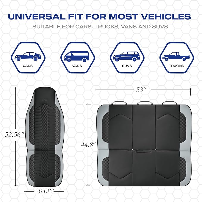 Skechers Memory Foam Car Seat Covers, Leather High Back Seat Covers Quilting Design,Waterproof Sports Car Seat Covers Front Seats,Airbag Compatible, Universal Fit for Most Cars, SUVs,Trucks,Gray - Image 5