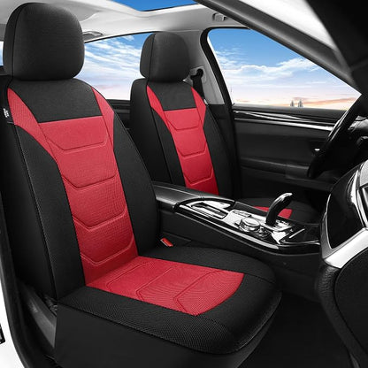 Pariiaotin 3D Air Mesh Car Seat Cover Front Sets Washable and Breathable Premium Cloth Automotive Vehicle Seat Covers for Cars Interior, Universal Fit for Most Cars, Sedan, Truck, SUV(Black/Red) - Image 2