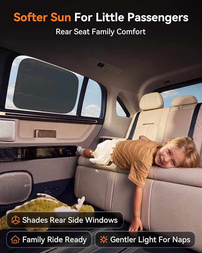 4 Pack Car Side Window Sun Shades, Static Cling for Baby Kids and Families | Broader rear-passenger coverage helps reduce glare and heat buildup during school pickup, daily commutes, and road trips - Image 6