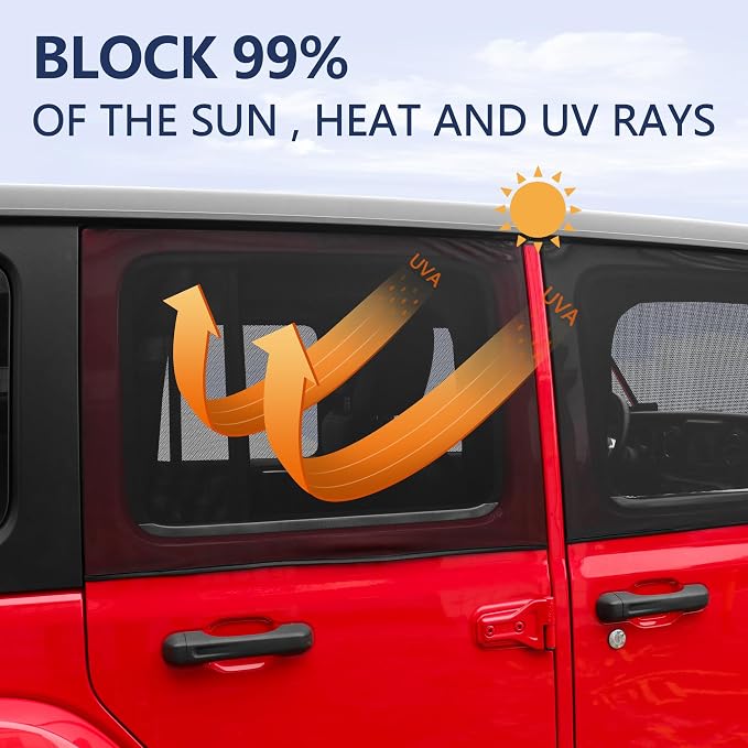 sukemichi Side Car Window Sunshades for Jeep Wrangler JK JL Gladiator JT Accessories, 2 Pcs Rear Window Sun Shade Privacy Full Covers/Half Shade for Jeep Wrangler, Window Curtains for Baby Protection - Image 3
