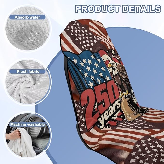 250 Years Car Towel Seat Cover 1 Piece Patriotic Car Seat Cover Protector Breathable Soft Auto Accessories with Storage Bag for Cars SUV Trucks - Image 6