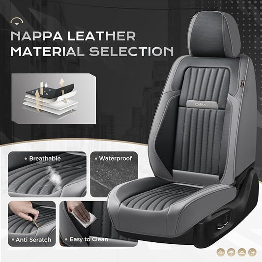 Coverado Car Seat Covers Full Set, Seat Covers for Cars, Car Seat Cover, Car Seat Protector, Leather Car Seat Cushion, Waterproof Car Seat Covers Front Seats and Back Fit for Most Cars(Gray&Black) - Image 2