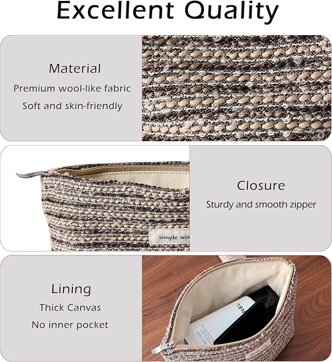 RSRSLEII Striped Travel Makeup Bag, Cute Toiletry Bag (11 Brown Stripe) | Aesthetic Portable Cosmetic Bag with Zipper, Vintage Makeup Pouch with Canvas Lining, Car Storage Bag for Women and Girls - Image 3