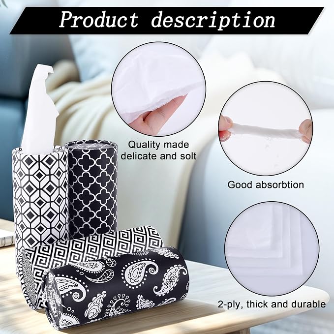 Car Tissues with Facial Tissue, 4 Pack Geometric Tissue Cylinder for Car Cup Holder, 2 Ply 50 Count Travel Tissues Tube for Console, Minimal Pattern Car Accessories - Image 3