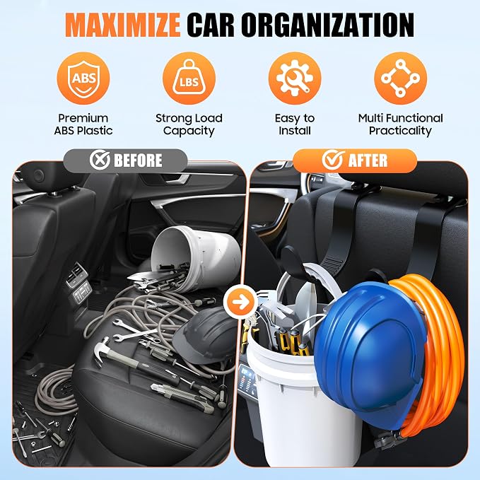XL Hard Hat Headrest Hooks for Truck Heavy-Duty Car Seat Back Organizer | Durable ABS Material, Car Seat Hanger for Jobsite Tools Travel Bags Groceries Backpack, 2 Pack Vehicle Storage Holder - Image 4