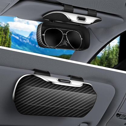 Sunglass Holder for Car Visor, Car Sunglass Holder Case | Push-button visor sunglass holder，Full Wrap Dustproof Sunglass Case with Anti-Scratch Lining, Suitable for Trucks, Sedans by Pakanana