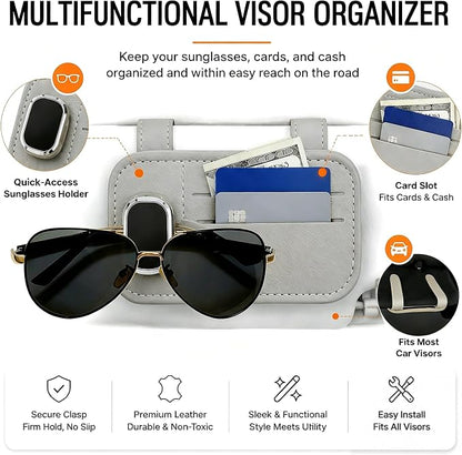 Car Visor Glasses Clip - PU Leather Card Holder,Double Clips | Slim Profile,Quick Access,Secure Hold,Vehicle Sunglasses Storage,Parking Pass,ID Card,Cash & Receipt Organizer - Image 5