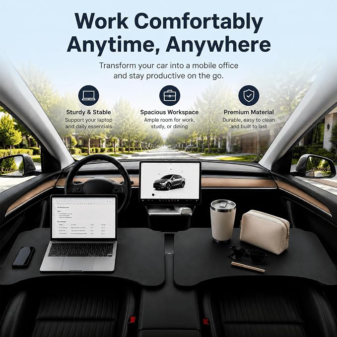 Car Desk Tray Table for Passenger Seat, Foldable Laptop Desk for Work, Eating, or Travel, PU Leather Surface Easy to Clean, Fits Front or Back Seat, Portable Car Table for Road Trips - Image 2