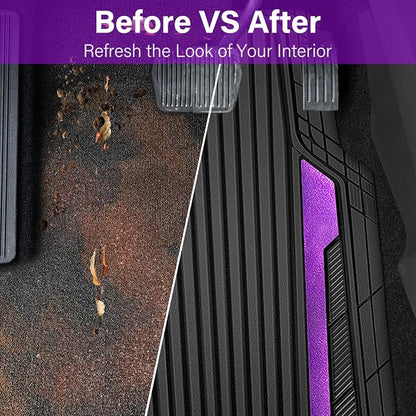 CAR PASS Heavy Duty Rubber Car Mats Metallic,Aluminum Film All Weather Floor Mats Waterproof Universal Trim to Fit SUVs Sedans Vans 4 Piece Anodized Deep Dish Two-Tone Sporty Black Purple Chrome - Image 6