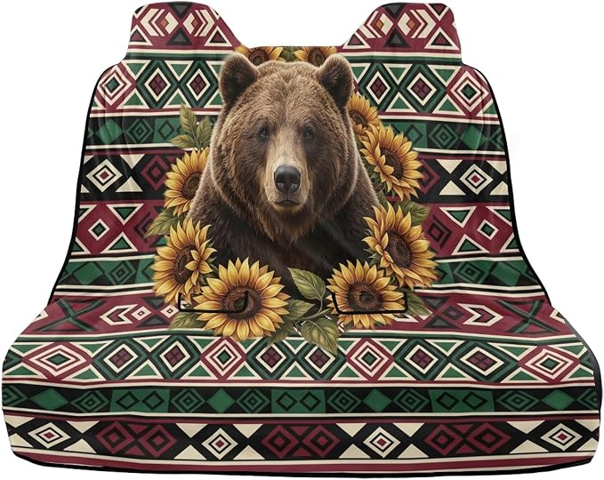 Bear Sunflower American Aztec Tribal Print Car Seat Cover Universal Rear Seat Cover Sport Seat Cover for Back Seat Split Bench Car Seat Protector Auto Interior Accessories for SUV Sedan - Image 2