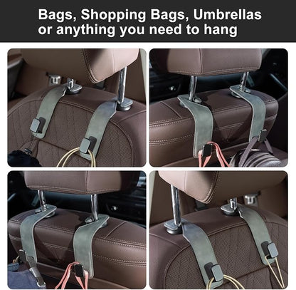 CoBak Headrest Hooks for Car - Universal Premium Stitched Leather and Aluminum-Magnesium Alloy Single Car Seat Back Storage Hook for Purses, Handbags, Bags (2 Pack),Gray - Image 7