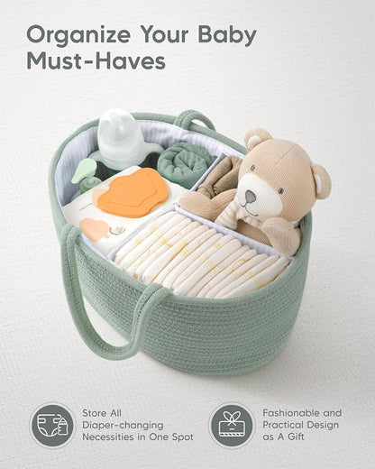 Maliton Diaper Caddy Organizer for Baby, Portable Diaper Storage Organizer for Changing Table and Car, Cotton Rope Nursery Storage Bin Basket for Baby Shower, Newborn Essentials Must Haves - Green - Image 4