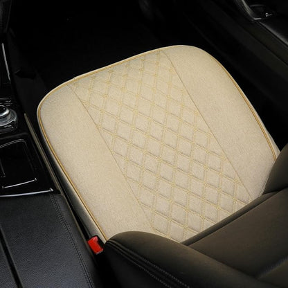 West Llama Linen Front Car Seat Cover Protector Anti-Slip Bottom Seat Cover Fits 95% of Vehicles,Wrapping Around The Bottom,Diamond Pattern(Beige-1Pcs) - Image 2
