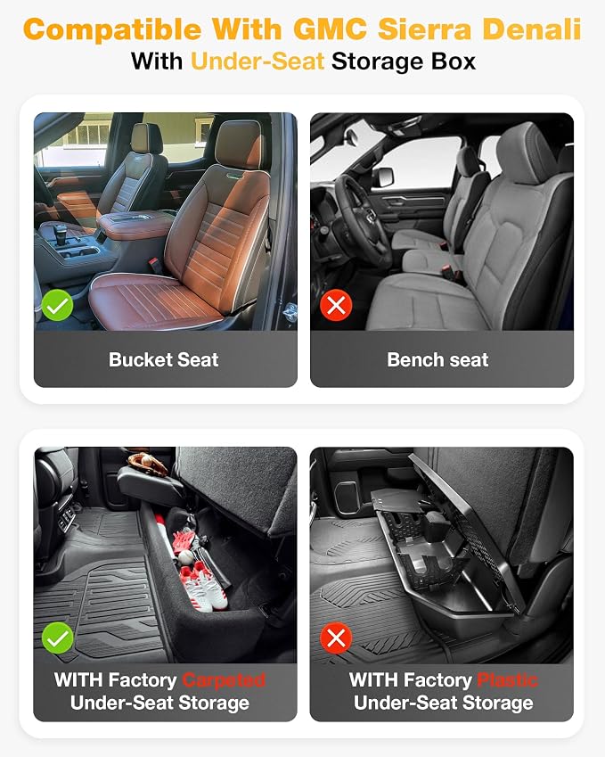 3W Floor Mats Fit for 2019-2026 Chevy Silverado/GMC Sierra Denali 1500 | 2020-2026 GMC Sierra 2500/3500 HD Crew Cab, TPE All-Weather Floor Liner, Fit for 2nd Row with Factory Carpeted Storage - Image 4
