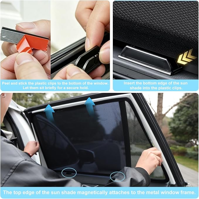 XCBTY 11-23 4Runner Window Shade for Rear Seat Windows, 2-Pack Magnetic | Blocks 99% UV to keep baby & pets cool. One-way privacy mesh allows fresh air flow. Press clip & hold 5s for maximum grip. - Image 7