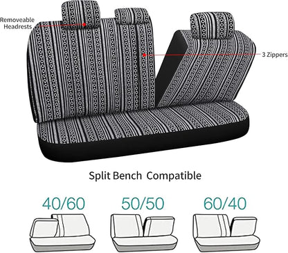 HAIYAOTIMES Baja Saddle Blanket Car Seat Covers Full Set with Seat Belt Pads, Washable Breathable Seat Covers for Cars, Universal Fit Interior Covers for Most Cars, Airbag Compatible, Black/White - Image 6