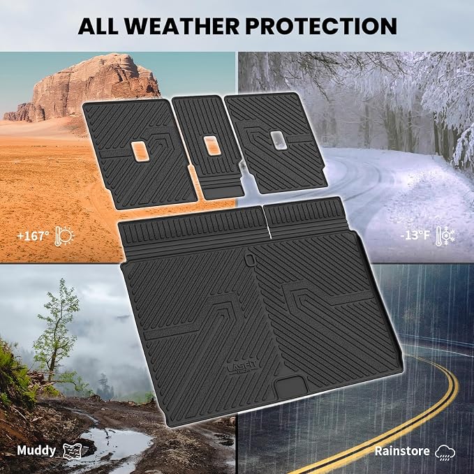 LASFIT Floor Mat with Ford Expedition Max 7&8 Seats 2025 2026 2027 | Backrest Mat fit Lincoln Navigator,Costom Fit All Weather Protection TPE Easy Clean Cargo Liners,4pcs,Black - Image 8