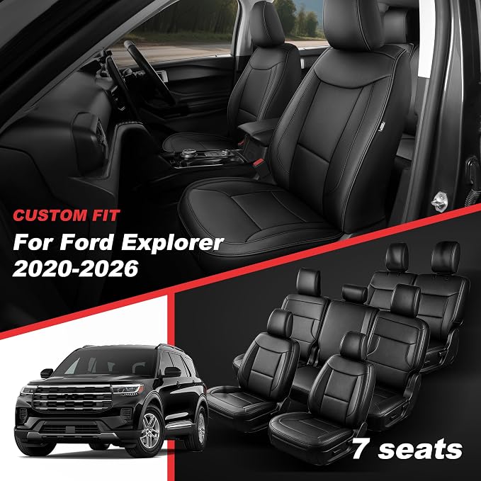 TTX LIGHTING Custom Fit for Ford Explorer Seat Covers 2020-2026 7-Seats | Original Seat Pattern | Full Coverage | Bench Seat | Easy Install | Waterproof | Faux Leather | Shield Your Car Seats - Image 2