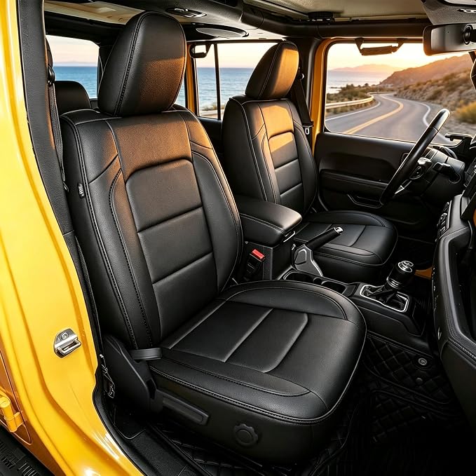 TTX LIGHTING Custom Fit Seat Covers for Jeep Wrangler JL 4-Door 2018-2025 | Original Seat Pattern Faux Leather Covers Waterproof Full Set for 5 Seats Airbag Compatible Protection by TTXLIGHTING%C2%AE
