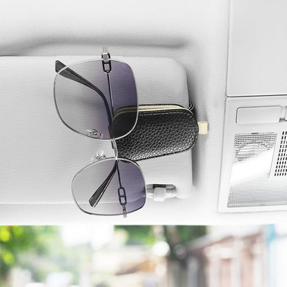 SINGARO Sunglasses Holder for Car, Leather Magnetic Buckle Sun Visor Sunglass Clip, Ticket Card Storage Glasses Clip, Car Interior Accessories for Men and Women（Black-Beige） - Image 3