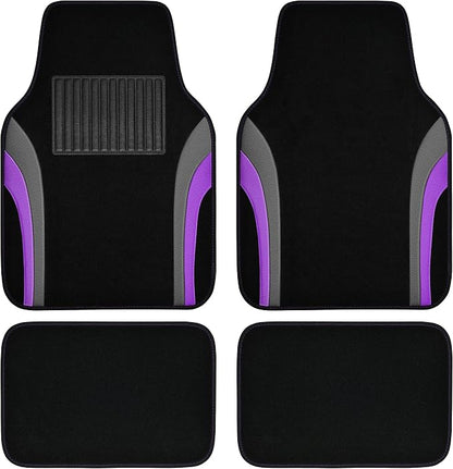 CAR PASS Leather Sporty Car Floor Mats Carpet,Universal Waterproof Automotive Floor Mat Fit for Sedans, Cars, Mid Trucks, Vans, SUV, Set of 4 (Black and Purple) by CARPASS