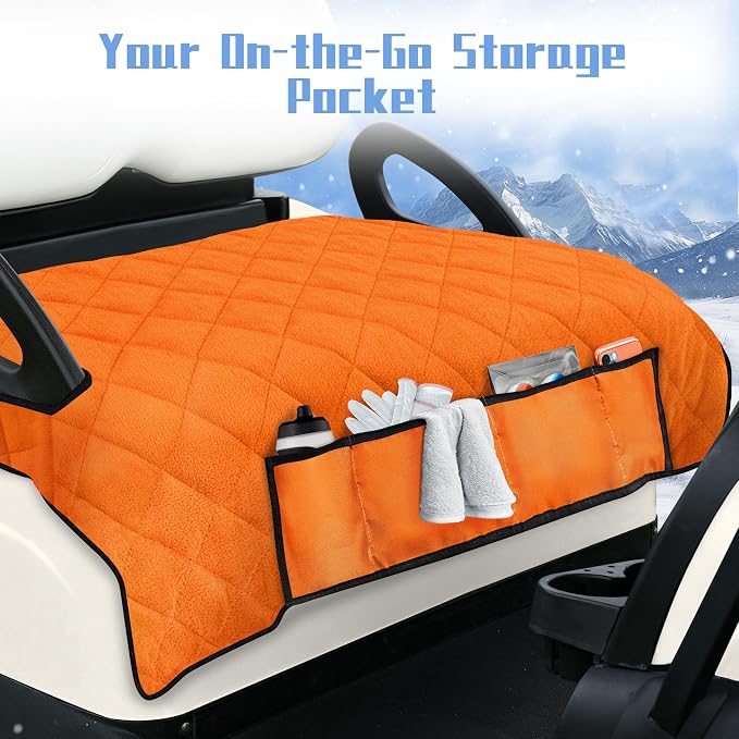 YOKYHOM Golf Cart Seat Covers with 4 Front Pockets, Thick Seat Towel Blanket with Non-Slip Backing, Fits EZGO, Club Car, Yamaha and More 2 & 4 Passenger Golf Carts, Orange - Image 7