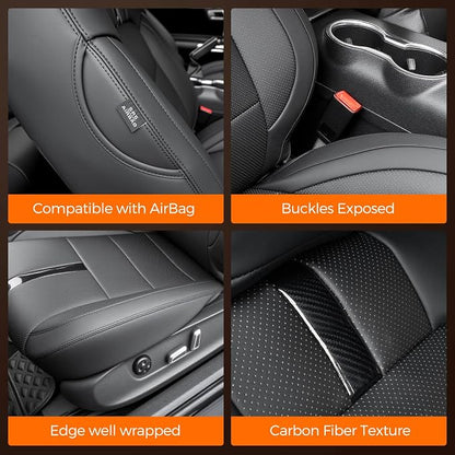 DrCarNow Seat Covers for Ford Mustang 2015-2026 Coupe/Fastback Hardtop | Full Set, Custom Fit, Faux Leather Car Seat Covers, Factory-Look, Waterproof, Interior Protector Accessories, Carbon Fiber - Image 5