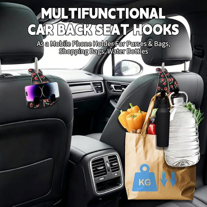 XIANGYUAN 2PCS PU Leather Car Seat Back Storage Headrest Hook,Purse Holder Bags Hanger,Women Car Accessories Organization(Red cherries) - Image 5