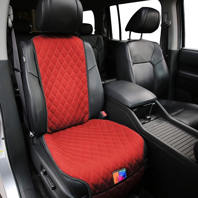 FH Group Car Seat Cushion – Faux Leather Single Front Seat Cover with Front Pockets, Airbag Compatible, Universal Fit Car Seat Cushion for Driver or Passenger Seat, SUV, Truck, Sedan & Van – Red - Image 8