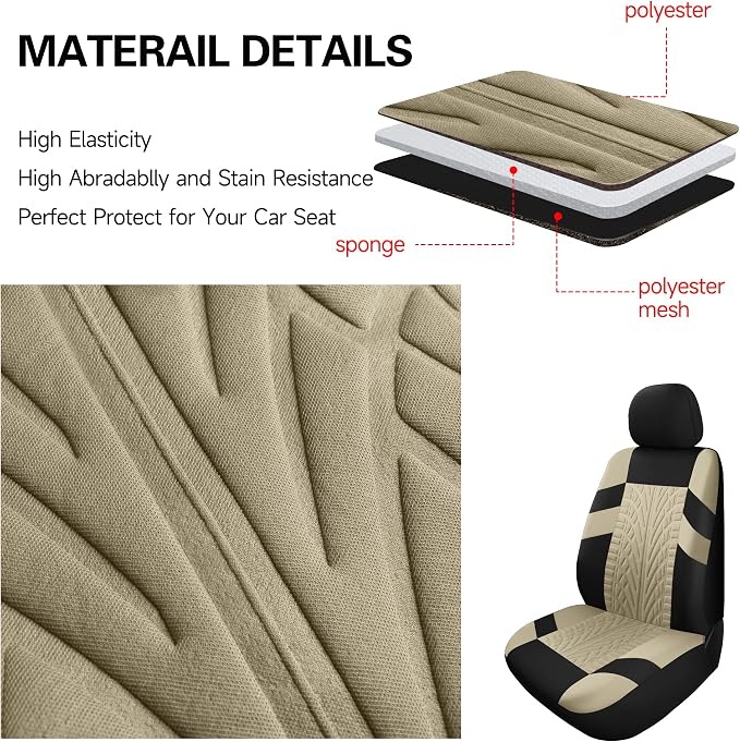 Pariitadin Car Seat Covers Full Set, Washable and Breathable Premium Cloth Automotive Vehicle Seat Cover for Car Interior, Universal Fit for Most Cars, Sedan, Truck, SUV(Black/Beige) - Image 7