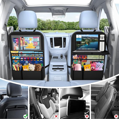 Car Backseat Organizer with Tray, Tablet Holder for Kids Road Trip | 600d Oxford Fabric, Waterproof & Easy-Clean, Foldable Tray Stows Away, Adjustable Straps Fit Car Seats, Multi-Size Pockets - Image 6