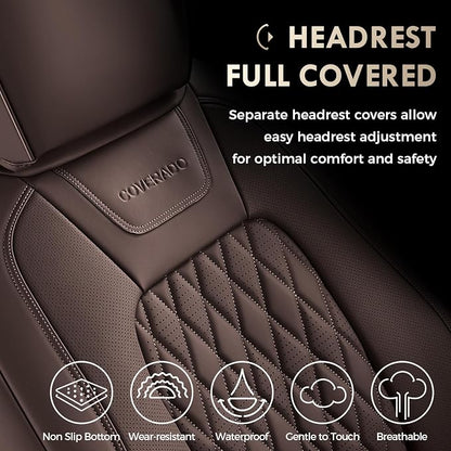 Coverado Premium Leather Full Set Seat Covers Waterproof Heavy-Duty Protectors Custom Fit for Ford F150 (2015-2026) F250/F350/F450 (2017-2026)-Coffee, Vintage Style, Scratch-Resistant - Image 6